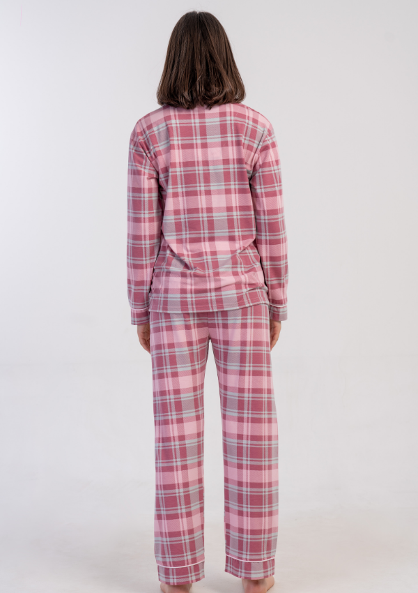 Piżama Damska Vienetta Pink Plaid, Różowy, r. M-XXL