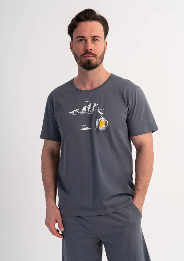 Piżama Męska Vienetta Graphite Fun, Szary, r. S-XL