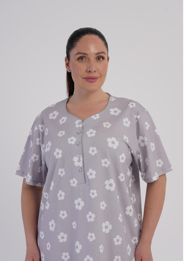 Koszula Nocna Damska Grey Blossom, Szary, r. 1XL - 4XL