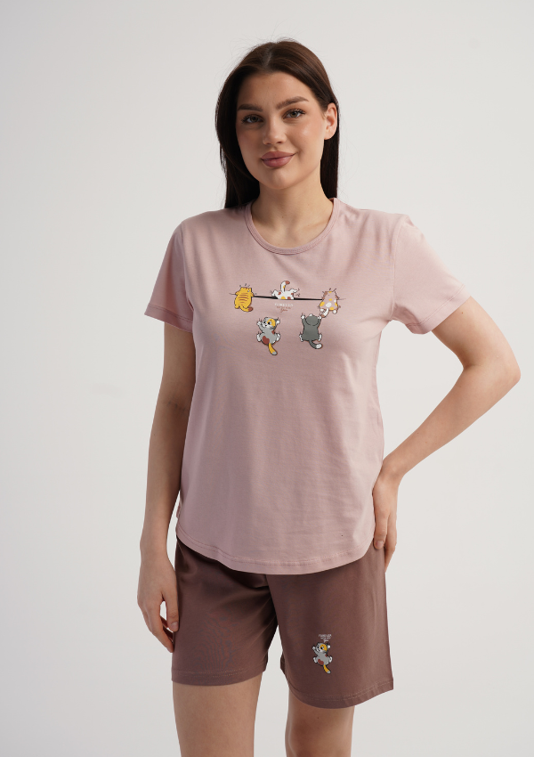 Piżama Damska Vienetta Sweet Friends, Różowy, S -XL