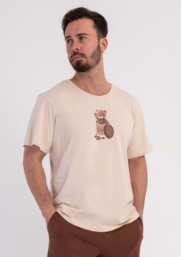 Piżama Męska Vienetta Bear Coffee, Beżowy, r. M-XXL