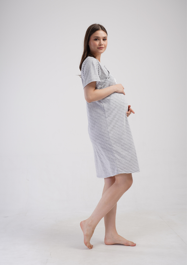 Koszula do Karmienia Vienetta Soft Stripes, Szary, r. S-XXL