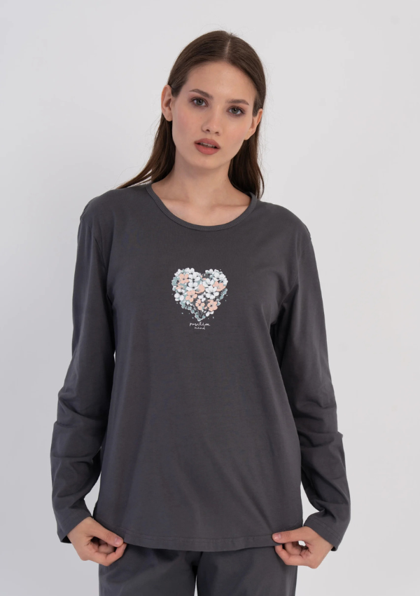 Piżama Damska Vienetta Heart Cozy, Szary, r. M-XXL