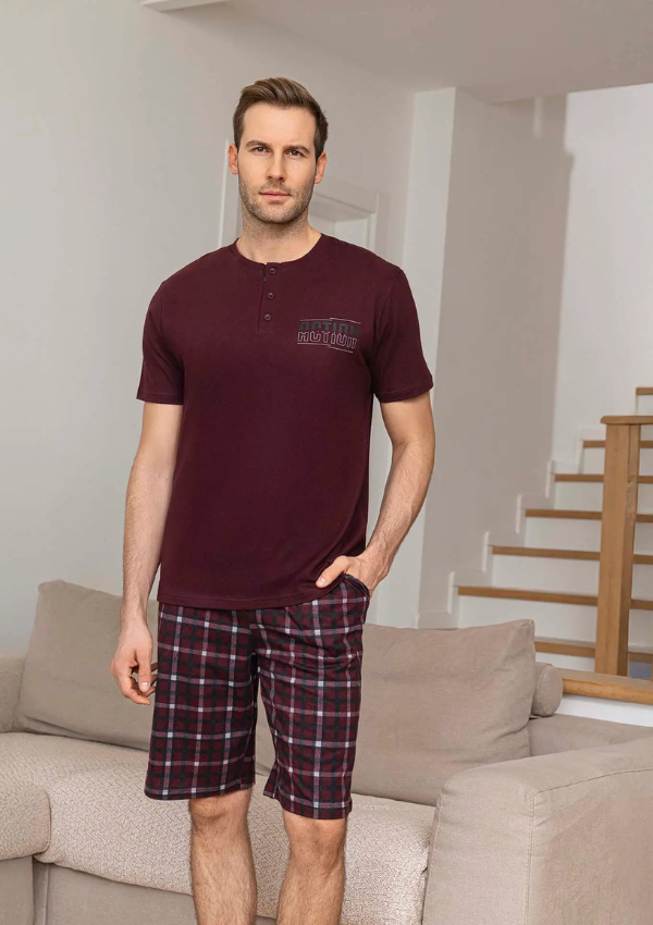Piżama Męska Wine Check, Bordowy, r. M-XL