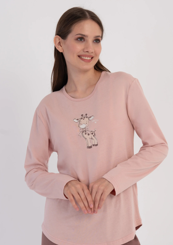 Piżama Damska Vienetta Giraffe Dream, Różowy, r. M-XXL
