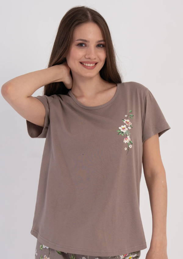 Piżama Damska Vienetta Blossom Capri, Taupe, r. M-XXL