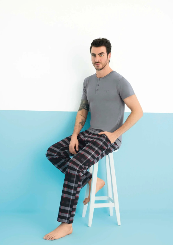 Piżama Męska Grey Classic, Szary, r. M-XL
