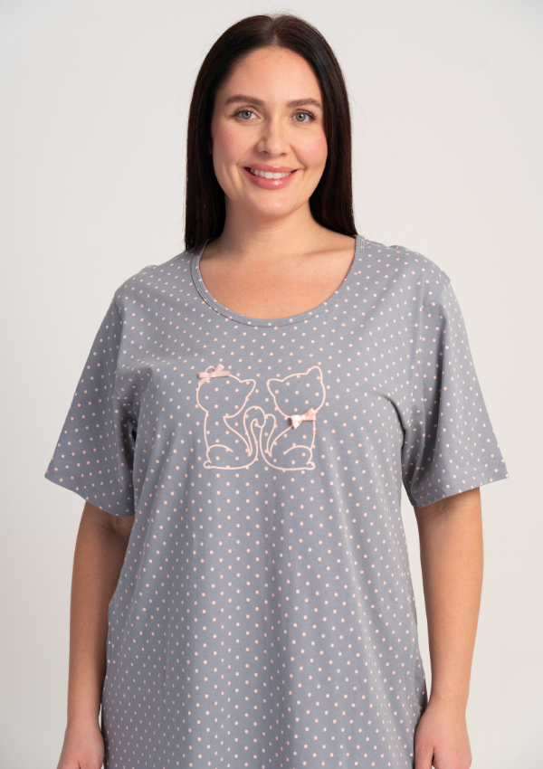 Koszula Nocna Damska Vienetta Cat Comfort, Szary, r. 1XL - 4XL