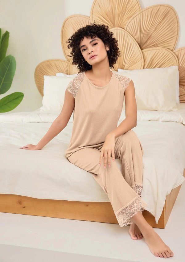 Piżama Damska Beige Elegance, Beżowy, r. M-XXL