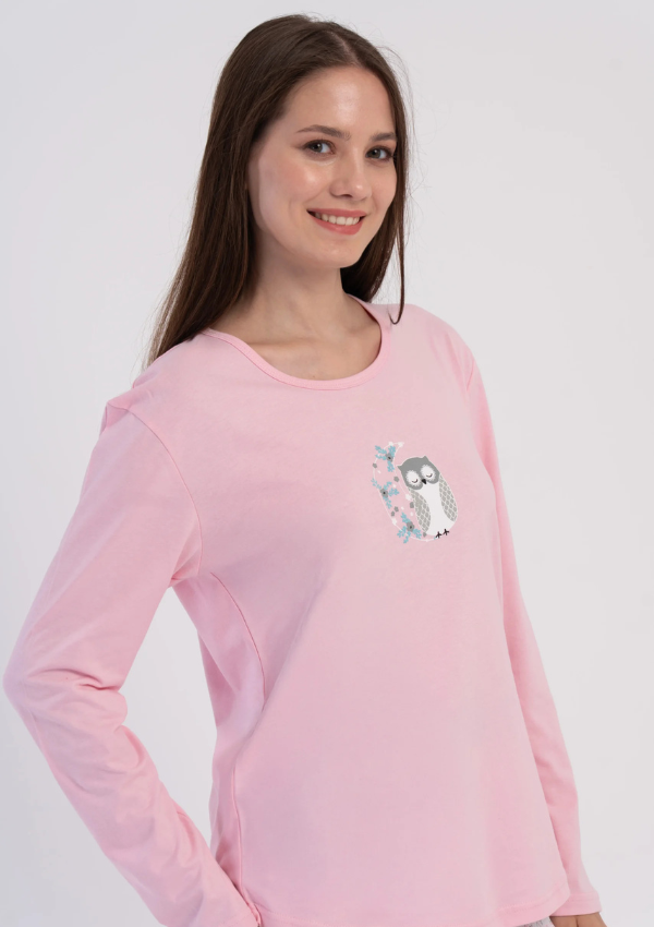 Piżama Damska Vienetta Pink Owl, Różowy, r. M-XXL