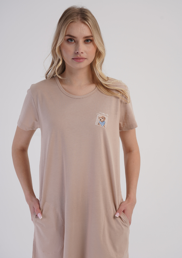 Koszula Nocna Vienetta Teddy Pocket, Beżowy, r. M-XXL