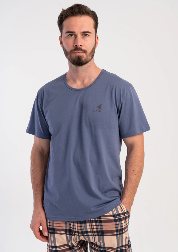 Piżama Męska Vienetta Rust Check, Niebieski, r. M-XXL