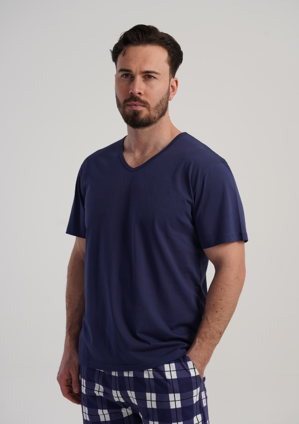 Piżama Męska Vienetta Navy Grid, Granatowy, r. 1XL-4XL