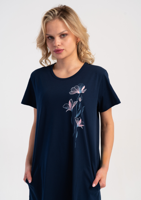 Koszula Nocna Vienetta Navy Bloom, Granatowy, r. M-XXL