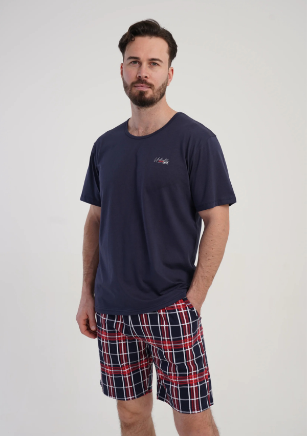 Piżama Męska Vienetta Navy Big Check, Granatowy, r. 1XL-4XL