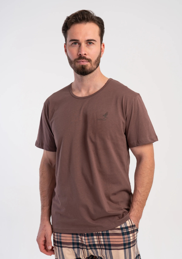 Piżama Męska Vienetta Rust Check, Brązowy, r. M-XXL