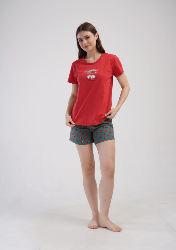 Piżama Damska Vienetta Cherry Disco, Czerwony, S -XL