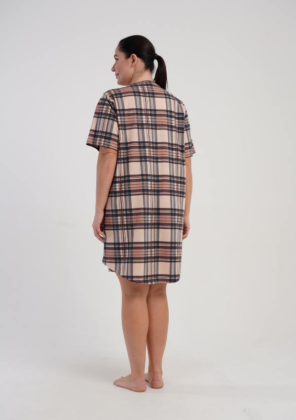 Koszula Nocna Damska Vienetta Classic Check, Brązowy, r. 1XL - 4XL