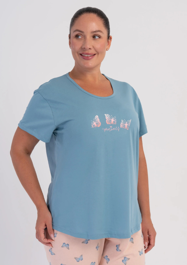 Piżama Damska Vienetta Butterfly Blush, Niebieski,, r. 1XL-4XL