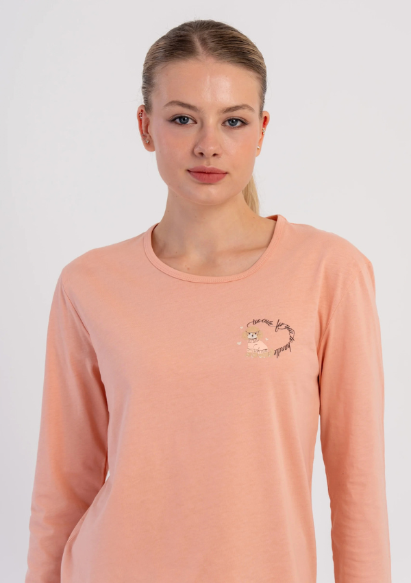 Piżama Damska Vienetta, Teddy Cozy, Brzoskwiniowy, r. S-XL
