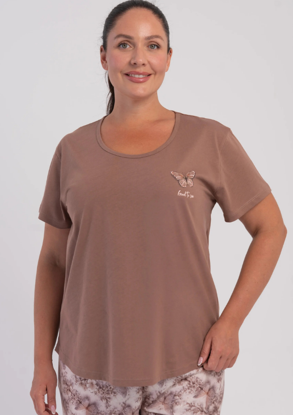 Piżama Damska Vienetta Cocoa Butterfly, Brązowy, r. 1XL-4XL