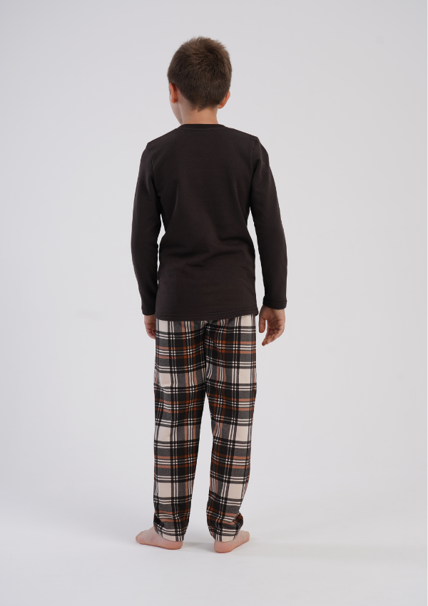 Piżama chłopięca Vienetta Warm Check, Brązowy, r. 134-164