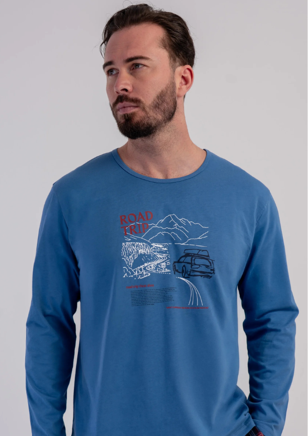Piżama Męska Vienetta RoadTrip, Niebieski, r. M-XXL