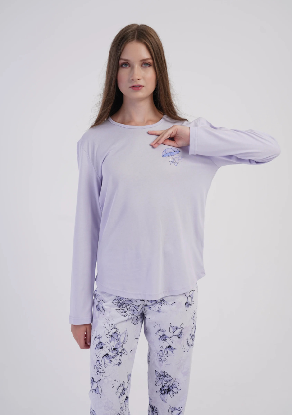 Piżama Damska Vienetta, Lilac Garden, Fioletowy r. M-XXL