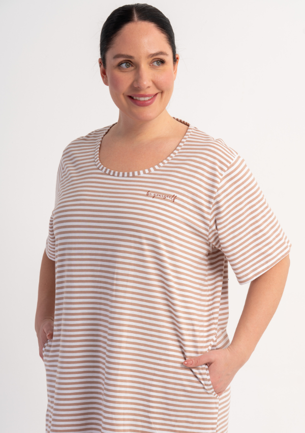 Koszula Nocna Damska Beige Stripes, Beżowy, r. 1XL - 4XL