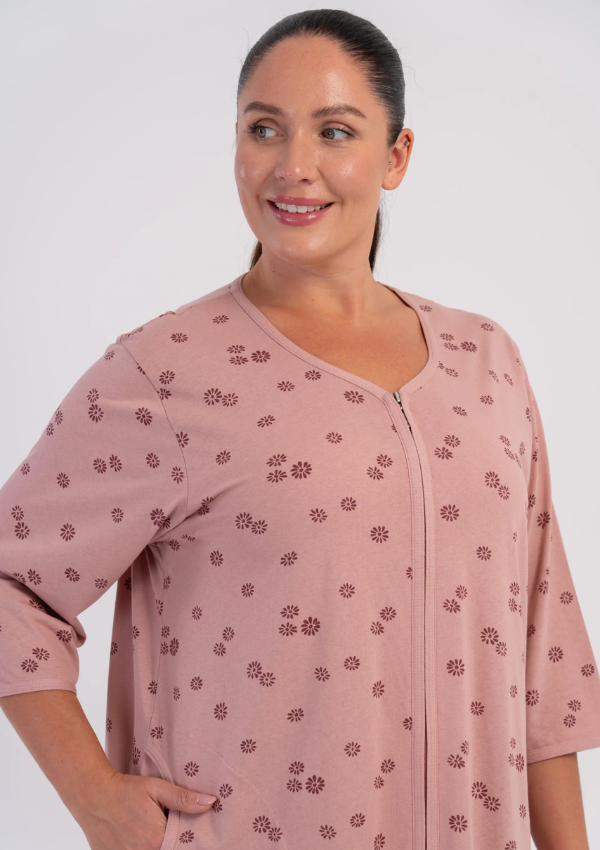 Szlafrok damski Vienetta Floral Zip, Różowy, r. 1XL-4XL