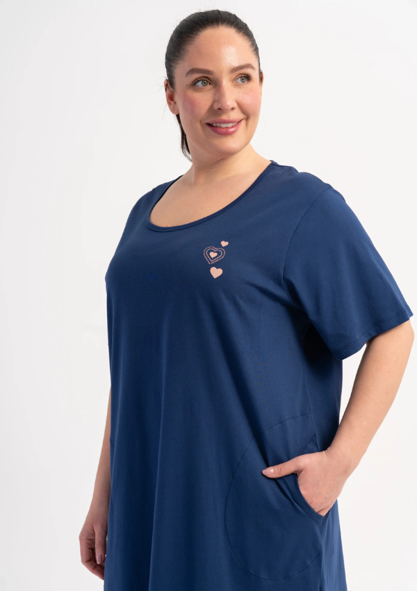 Koszula Nocna Damska Vienetta Navy Hearts, Granatowy, r. 5XL - 7XL