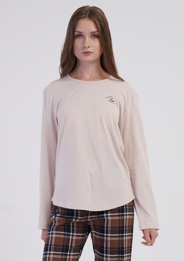 Piżama Damska Vienetta, Cocoa Navy, Beżowy r. M-XXL
