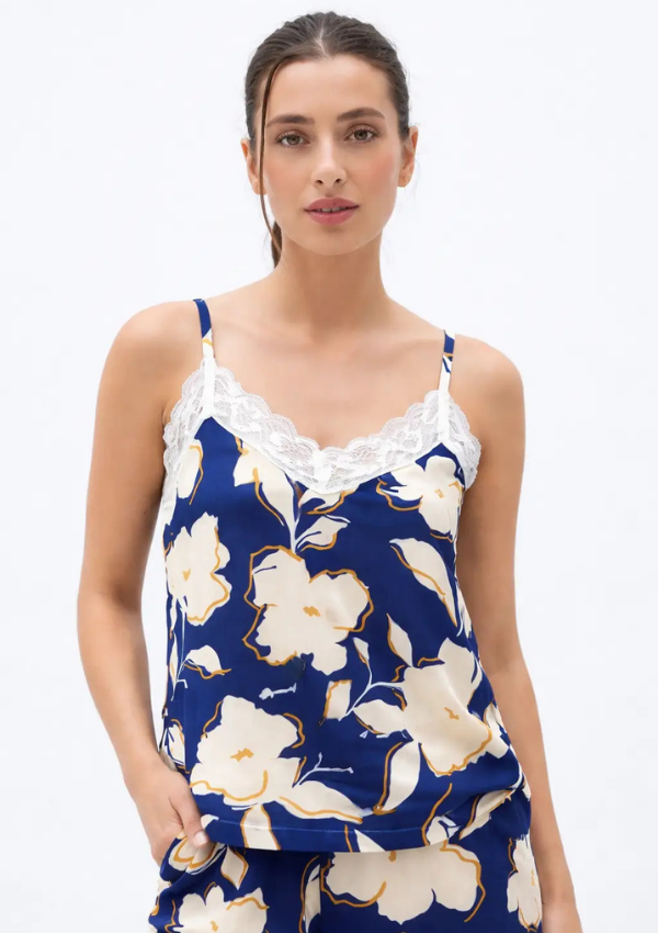 Piżama damska Navy Floral Set, Granatowy, r. M - 2XL