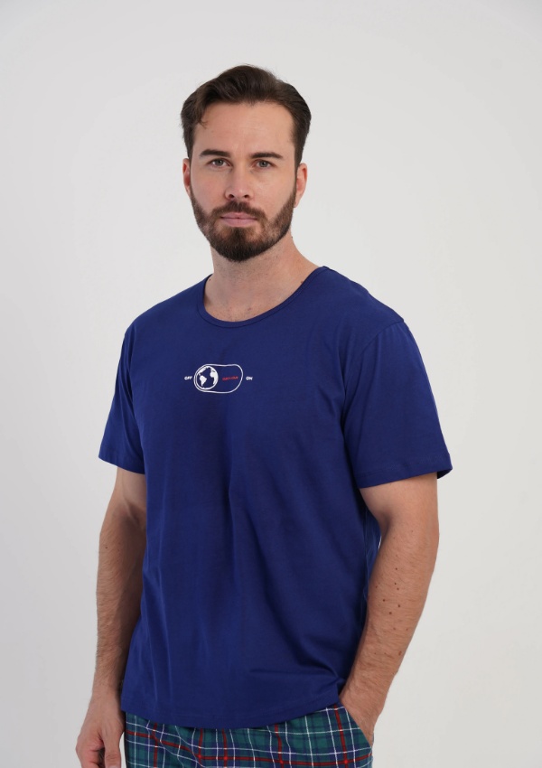 Piżama Męska Vienetta Summer Check, Granatowy, r. 1XL-4XL