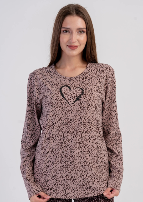 Piżama Damska Vienetta, Mocha Heart, Beżowy, r. S-XL