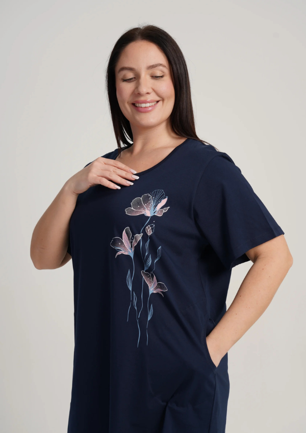 Koszula Nocna Damska Vienetta Navy Grace, Granatowy, r. 5XL - 7XL