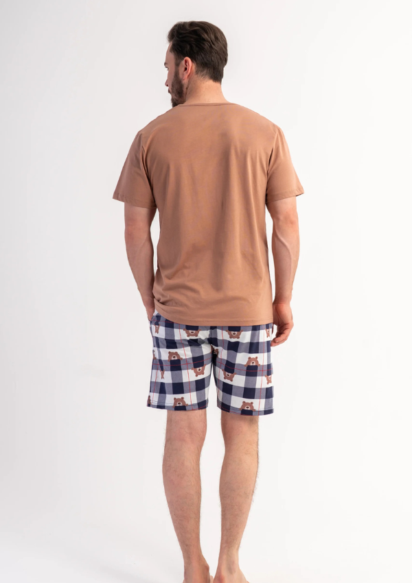 Piżama Męska Vienetta Bear Check, Beżowy, r. M-XL