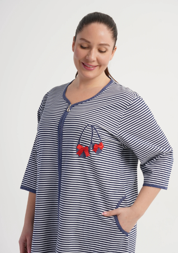 Szlafrok damski Vienetta Stripe Relax, Granatowy, r. 1XL-4XL