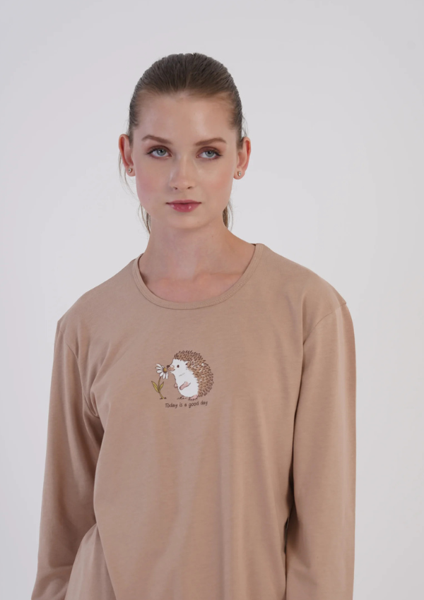 Piżama Damska Vienetta, Hedgehog Meadow, Beżowy, r. S-XL