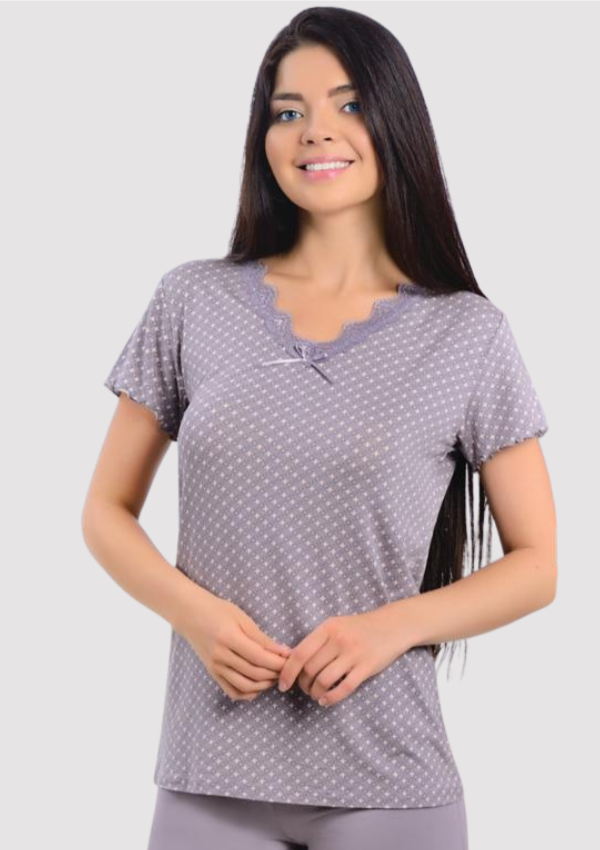 Piżama Damska Lilac Dots, Szary, M - 2XL