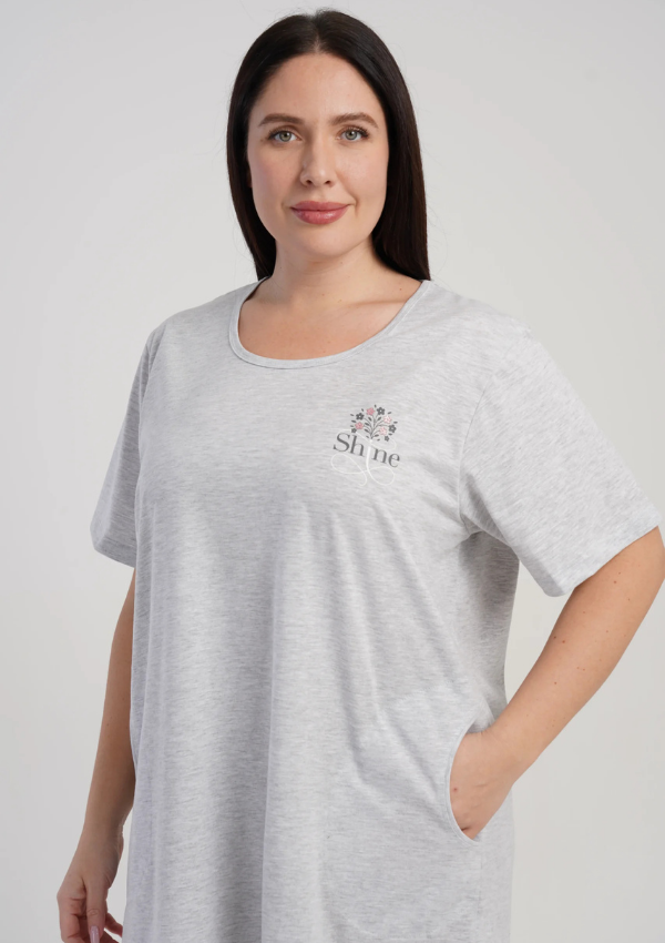 Koszula Nocna Damska Vienetta Soft Melange, Szary, r. 1XL - 4XL