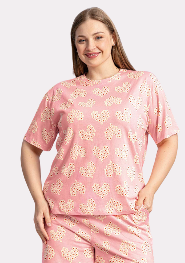Piżama damska Pink Hearts, Różowy, r. 2XL - 4XL