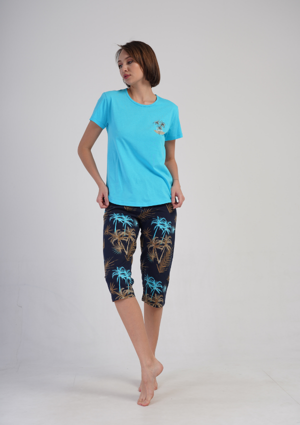 Piżama Damska Vienetta Palm Escape, Turkusowy, r. L-XXL