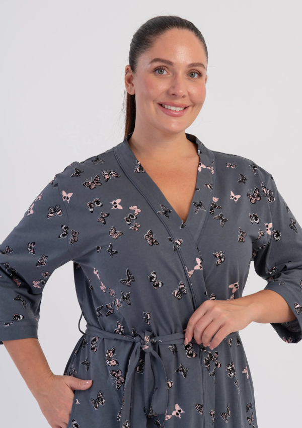 Szlafrok damski Vienetta Butterfly Wrap, Szary, r. 1XL - 4XL