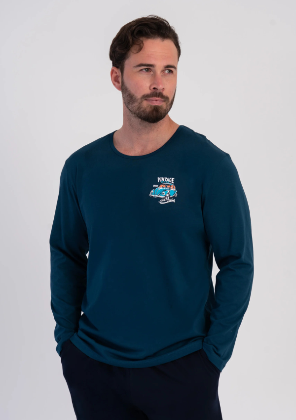 Piżama Męska Vienetta Midnight Drive, Niebieski, r. S-XL