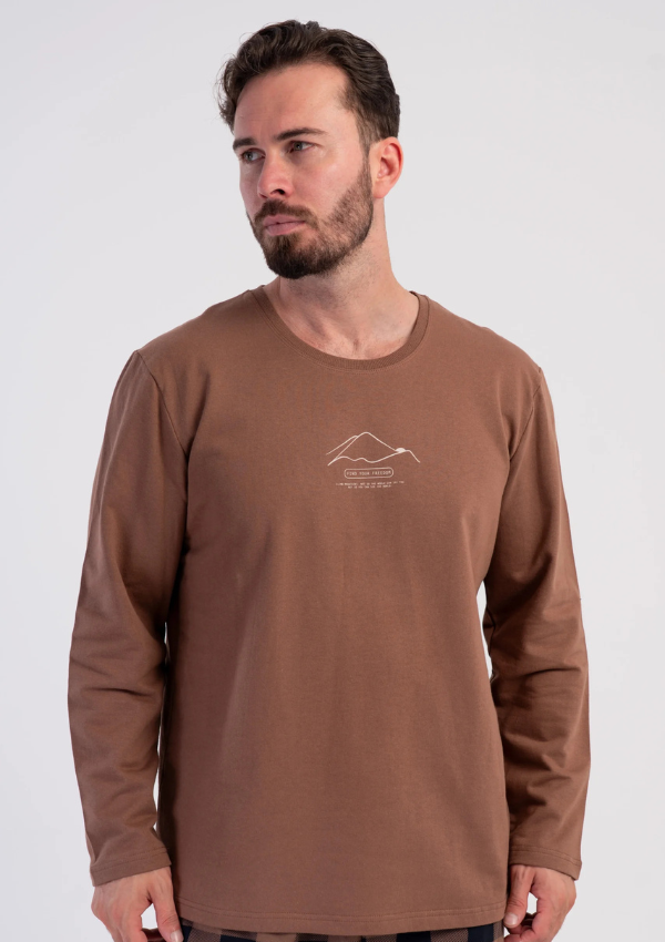 Piżama Męska Ocieplana Vienetta Mountain Brushed, Brązowy, r. M-XXL