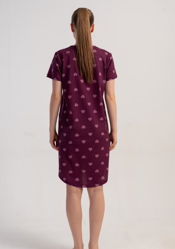 Koszula Nocna Vienetta Plum Hearts, Bordowy, r. M-XXL