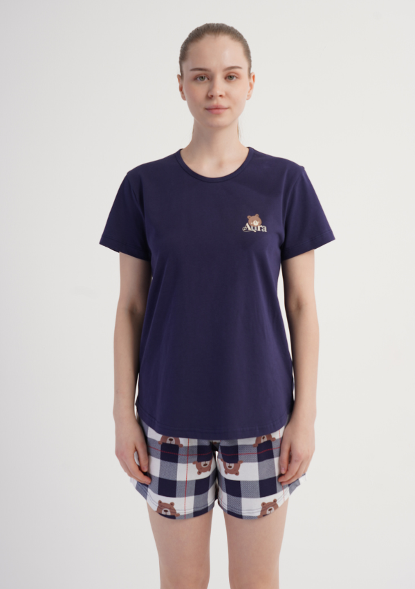 Piżama Damska Vienetta Navy Bear, Granatowy, S -XL