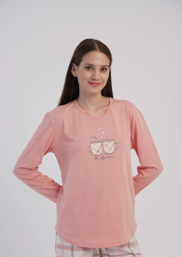 Piżama Damska Vienetta, Latte Cup, Brzoskwiniowy, r. M-XXL