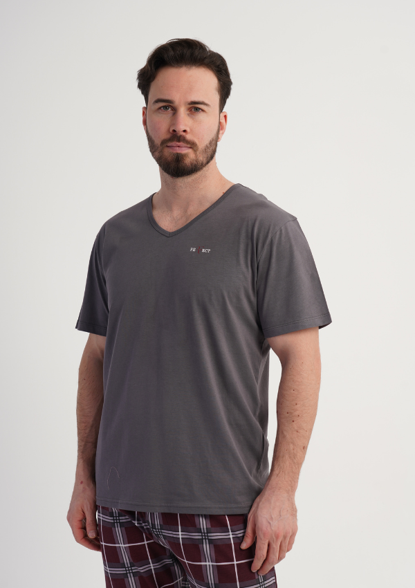 Piżama Męska Vienetta Graphite Check, Szary, r. M-XXL